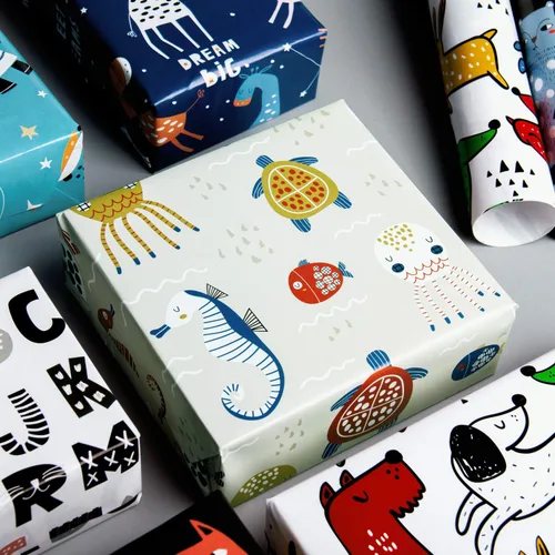 Miniatura 5 de WRAPAHOLIC Hoja de papel de regalo, 12 hojas con bonito diseño de animales para cumpleaños, vacaciones, fiestas, baby shower, 17.5 x 39.3 pulgadas
