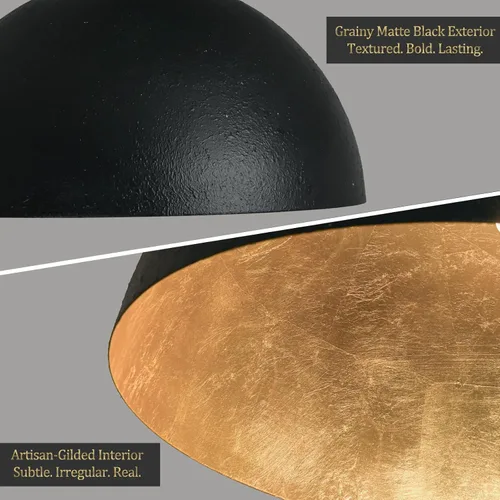 Miniatura 4 de Lámpara colgante de cúpula negra y dorada, lámpara de araña industrial de cúpula grande de 20 pulgadas con interior de hoja de oro para comedor