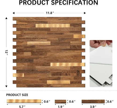 Miniatura 3 de Midcard 10 hojas de azulejos de pared adhesivo para salpicaduras de PVC, para salpicaduras de cocina.. Rectangular Marrón Oscuro