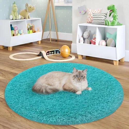 Miniatura 33 de Alfombra circular pequeña para dormitorio, 2 x 2 pies, color azul, para decoración de habitación de niños, redonda esponjosa para guardería