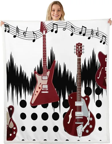 Miniatura 25 de Cowboy Boots Blanket Bohemia Musical Guitar Throw Blanket for Kids Western Rustic Cowgirl Super Soft Wrinkle Sherpa Blanket Music Notes Print 40x50