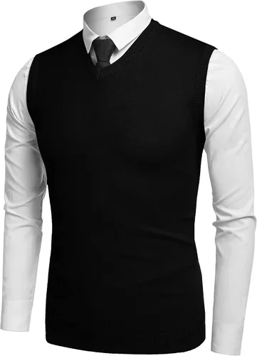 Miniatura 2 de Amussiar Suéter casual para hombre, chaleco con cuello en V, ajustado, sin mangas, suéter de punto