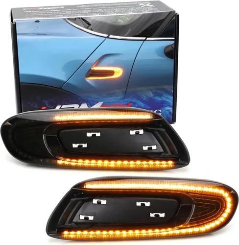 iJDMTOY Kit de luces de señalización laterales LED ámbar con lente ahumada europea, compatible con MINI Cooper F55 F56 F57