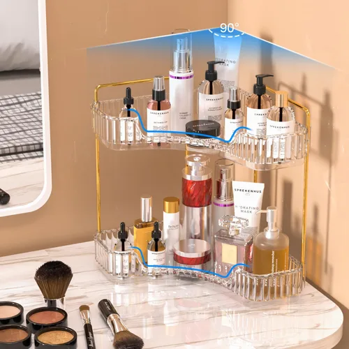 Miniatura 6 de GTI Organizador de 2 niveles para encimera de baño, organizador de esquina multifunción para encimera de baño, organizador de maquillaje y perfume