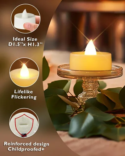 Miniatura 5 de Homemory - Paquete de 12 velas votivas LED sin llama, velas de té que funcionan con pilas, más de 200 horas de velas eléctricas falsas, TeaLights