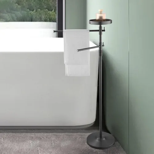 Miniatura 3 de Toallero de baño independiente sin perforaciones, estante de almacenamiento junto a la bañera, de acero inoxidable, soporte para toallas, color negro
