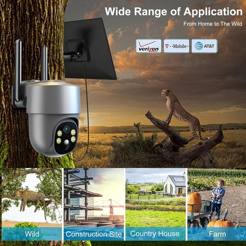Miniatura 3 de Cámara de seguridad celular 4G LTE Cámaras de seguridad inalámbricas para exteriores con energía solar con 360° de panorámica y inclinación
