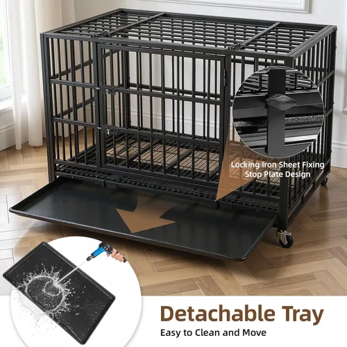Miniatura 4 de VOWNER Jaula para perros indestructible de 38 pulgadas, resistente a prueba de escapes, con 4 ruedas bloqueables, jaula para perros de alta ansiedad