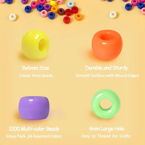Miniatura 4 de Simetufy 3600 cuentas de poni a granel, 24 colores surtidos, cuentas de plástico arcoíris para trenzar el cabello, pulseras de amistad, 3600 Clásico