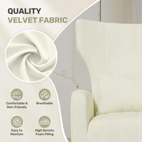 Miniatura 3 de Nalupatio Sillas decorativas de terciopelo, moderno sillón con respaldo alto con almohada lumbar, sillón tapizado de respaldo alto con patas de Beige