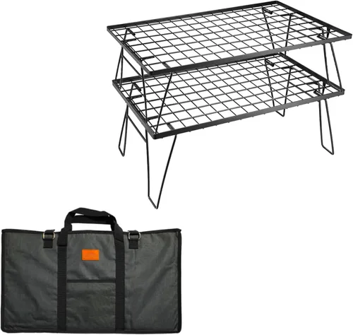 CAMPINGMOON Estante de almacenamiento apilable multiusos plegable, chapado en acero negro