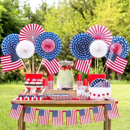 Miniatura 5 de ALINK Pajitas de papel con bandera estadounidense, rojo, azul y blanco, 100 pajitas biodegradables a rayas/estrellas para el Día de los Caídos, 4