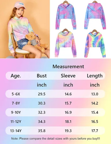 Miniatura 9 de Arshiner - Sudadera corta con capucha y manga larga con teñido batik para niñas