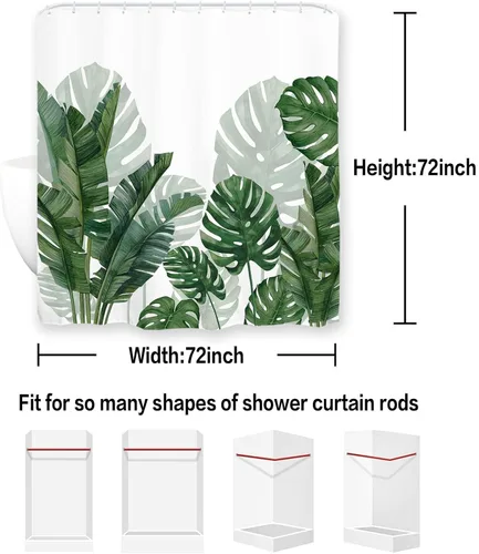 Miniatura 7 de Baccessor Cortina de Ducha de Planta Verde Tropical Impermeable Lavable de Tela Decoración de Baño de Verano Botánica Hoja de Banana Monstera Hoja