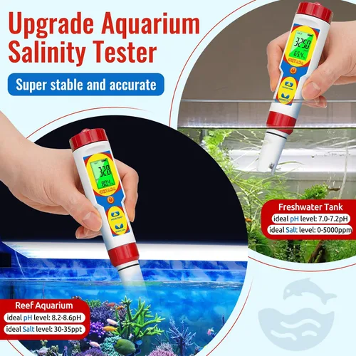 Miniatura 3 de Medidor digital de pH y salinidad para agua salada, acuario, piscina, probador de sal para piscina, 6 en 1, sal de pH mejorada, ORP, EC, TDS, kit