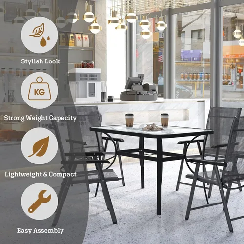 Miniatura 6 de soges Mesa de café bistró de 47 pulgadas para patio al aire libre, mesa de comedor rectangular con marco de acero templado con agujero