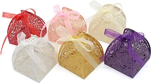 Miniatura 6 de KPOSIYA - 70 Cajas para dulces, cortadas con láser, 2.5 x 2.5 x 3.1 pulgadas, cajas de regalo para despedidas de soltera, cumpleaños o boda Rosa