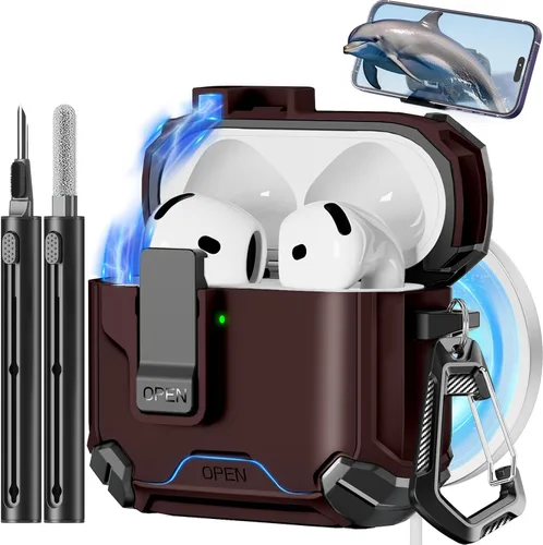 Miniatura 19 de Pohgelan - Funda compatible con AirPods Pro 2ª/1ª (azul) Cerradura magnética automática con kit de limpieza, compatible con Magsafe
