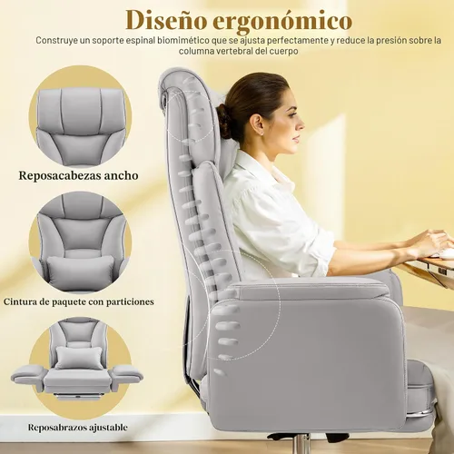 Miniatura 7 de FelixKing Silla de oficina grande y alta, silla ejecutiva de cuero ancho de 400 libras, reposabrazos reversible para mascotas con leggings cruzados
