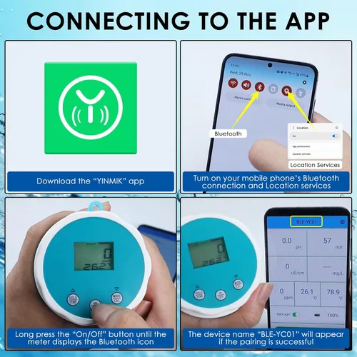 Miniatura 3 de Probador inalámbrico de calidad de agua 6 en 1, monitor de calidad de agua flotante Bluetooth para piscinas, spas e hidroponía, pH, EC, ORP, cloro