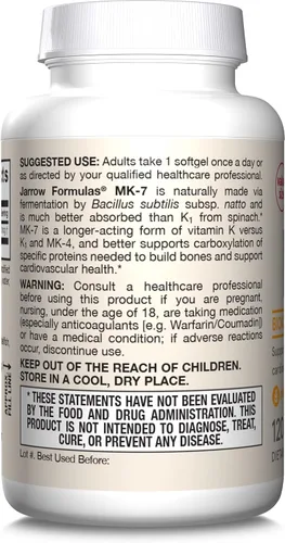 Miniatura 9 de Jarrow Formulas MK-7 90 mcg - Forma bioactiva de vitamina K2 - 60 porciones (cápsulas blandas) - para la salud ósea y cardiovascular - Suplemento