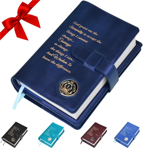 GALILEO® Funda de libro doble AA grande y 12 pasos y 12 tradiciones | Regalo AA | Alcohólicos Anónimos | Cuero PU | Soporte para monedas | Fundas