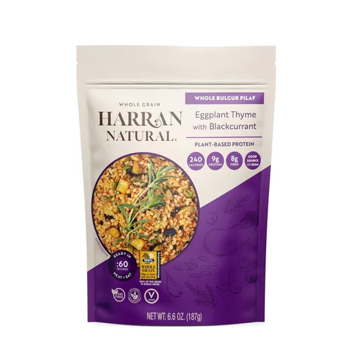 Harran Natural Bulgur Pilaf de grano entero, alto en proteínas, berenjena, tomillo y grosella negra, comida saludable lista para comer, sin OMG, sin