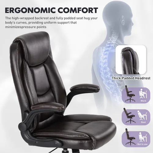 Miniatura 6 de MALOL Juego de 2 sillas de oficina de 300 libras con reposabrazos abatibles y respaldo reclinable, silla de escritorio ejecutiva ergonómica de piel