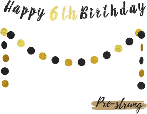 Miniatura 31 de Juego de decoración de cumpleaños número 100 – Cartel de feliz cumpleaños número 100 con puntos circulares de purpurina negra y dorada que saluda a