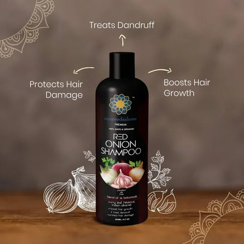 Miniatura 8 de AYURVEDASHREE Champú de cebolla roja para el crecimiento del cabello y control de caídas del cabello, con hoja de curry, hibisco, alanket indio