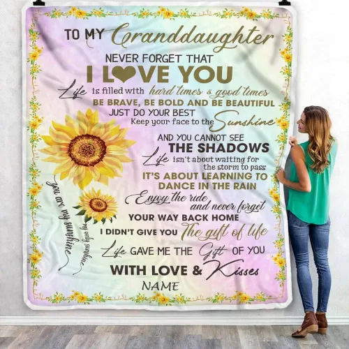 Miniatura 3 de Manta personalizada con texto en inglés «To My Granddaughter from Grandma Grandpa Sunflower Never Forget That I Love You», manta de forro polar