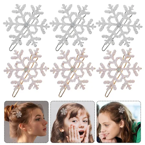 Miniatura 5 de Beaupretty Pinzas para el cabello con diseño de copo de nieve de Navidad, 8 unidades, pasadores de diamantes de imitación para mujeres y niñas