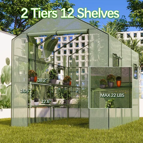 Miniatura 6 de Invernadero grande de 9.75 pies, invernaderos verdes impermeables para jardín al aire libre, invernadero portátil para el patio con cremallera