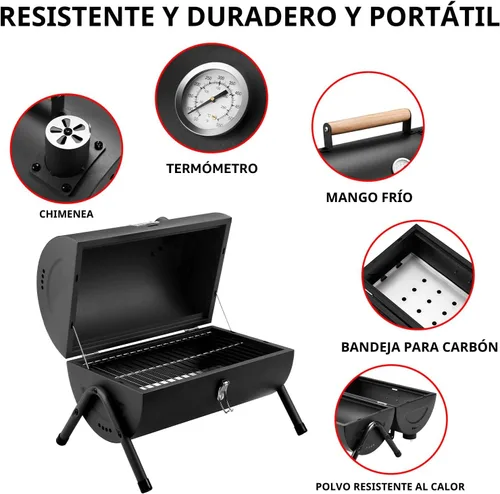 Miniatura 4 de DNKMOR NEGRO - Parrilla de carbón portátil, ahumador de barbacoa al aire libre, parrilla pequeña para cocinar al aire libre, patio trasero