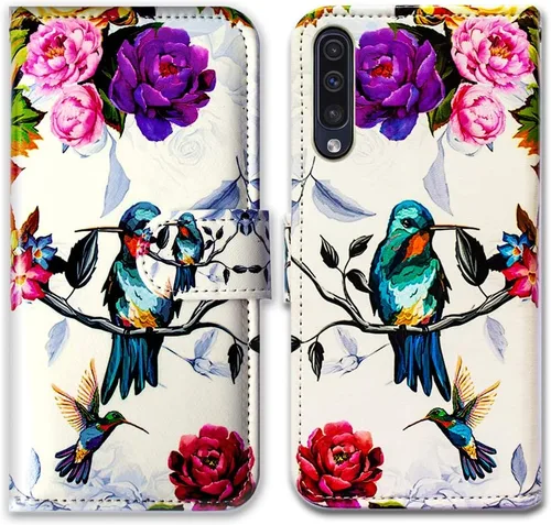 Miniatura 11 de Bcov Funda para Galaxy A50, color verde pájaro negro con tapa y ranura para tarjeta de crédito, soporte para tarjeta de identificación con función