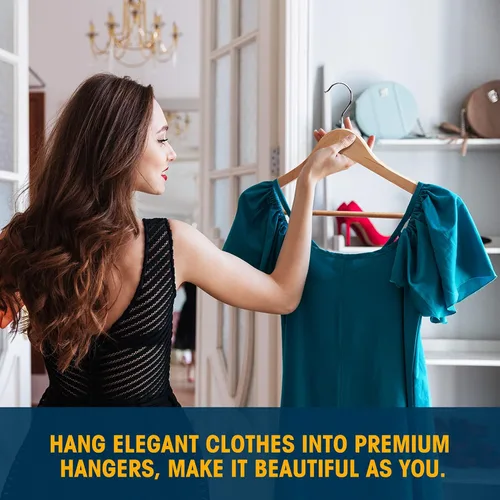 Miniatura 6 de Paquete de 20 perchas de madera con acabado liso, colgador de ropa resistente para trajes, chaquetas, pantalones, vestidos, perchas para armario