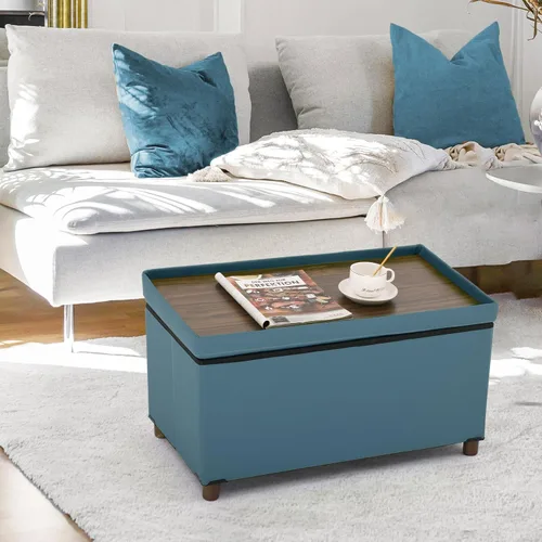 Miniatura 4 de Dorriss Banco otomano de almacenamiento para sala de estar, otomana de almacenamiento con bandeja, taburete para dormitorio, mesa de café, tapa