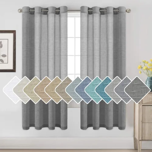 Miniatura 109 de H.VERSAILTEX Cortinas de 96 pulgadas de largo, cortinas de lino/cortinas transparentes de mezcla de lino natural/paneles/cortinas para sala