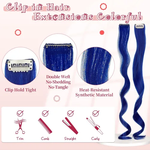 Miniatura 3 de Extensiones de cabello de colores 12 piezas de 24 pulgadas, extensiones de cabello rosa cosplay con clip, color arco iris, para fiesta, largo