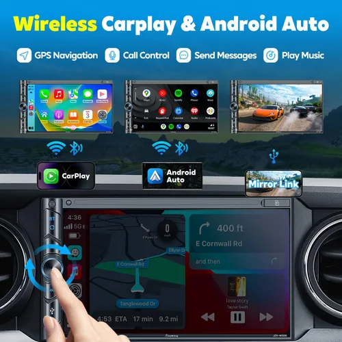 Miniatura 2 de Estéreo inalámbrico de doble DIN para automóvil mejorado con Carplay, Android Auto, Bluetooth, 4 canales RCA, alta potencia, 2 puertos de subwoofer