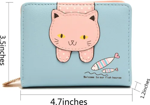 Miniatura 5 de Ecohaso Carteras para niñas y mujeres, monederos para adolescentes, lindo gato, cartera con patrón de gatito, monedero, organizador de tarjetas