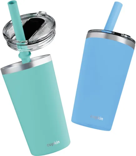 Miniatura 40 de CUPKIN - Taza apilable de acero inoxidable para niños, taza de batido, tazas aisladas con recubrimiento en polvo, tapa libre de BPA y pajilla de Rosa