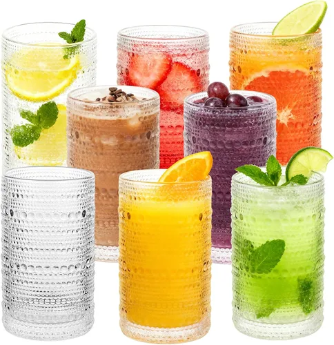 Miniatura 8 de Hobnail - Juego de 4 vasos de 12 onzas de estilo vintage, vidrio grueso y duradero, interior liso, apto para lavavajillas para agua, jugo, vino