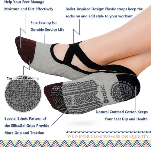 Miniatura 62 de Ozaiic - Calcetines de yoga para mujer con correas y agarres antideslizantes, ideales para pilates, Pure Barre, ballet, danza y entrenamiento