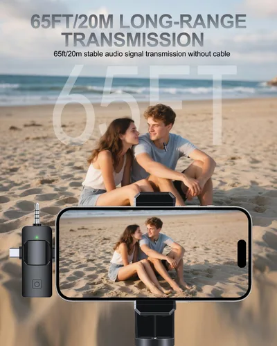 Miniatura 5 de PQRQP Micrófono Lavalier inalámbrico profesional 3 en 1 para iPhone/Android/cámara, micrófonos inalámbricos, mini micrófono, calidad de sonido