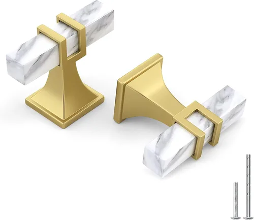 Miniatura 39 de Haliwu Paquete de 5 tiradores de gabinete con barra en T negra y dorada de 3 pulgadas, tiradores de puerta para armarios de cocina, manijas de zinc