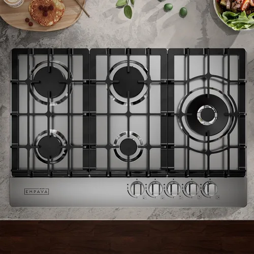 Miniatura 6 de Empava Placa de cocina de gas de 30 pulgadas, 5 quemadores sellados SABAF fabricados en Italia, encendido por llama de iones integrados