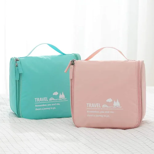 Miniatura 7 de Bolsa de maquillaje de viaje, bolsa organizadora de artículos de tocador colgante ligera con gancho para cosméticos 2019 (rosa)
