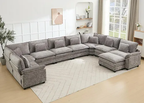 Miniatura 37 de Juego de sofá seccional modular de gran tamaño, sofá de nube convertible de asiento profundo, sofá esquinero grande en forma de L con cojines Beige
