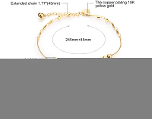 Miniatura 5 de Tobillera para mujer tono dorado de 18 quilates con cuentas de la suerte, cadena de hueso de serpiente, accesorio ajustable de 9.4in de largo
